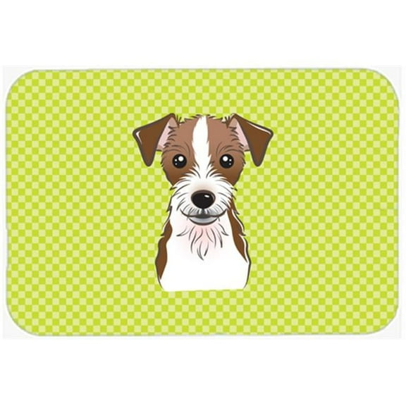 Checkerboard Lime Green Jack Russell Terrier Mouse Pad, Hot Pad Or Trivet, 7.75 x 9.25 In.
