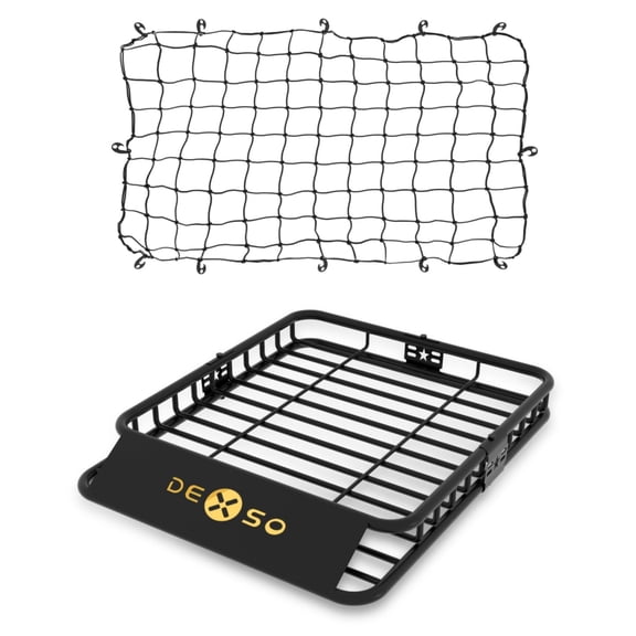 Universal Roof Rack Cargo Basket with Net, 46x36 Inch 200LBS Load Car Top Carrier, Luggage Storage Bracket Compatible with SUV Truck Vehicle Travel Use