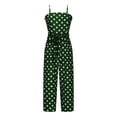thumbnail image 4 of Summer Saving Wycnly Jumpsuits for Women Dressy Beach Boho Spaghetti Strap Long Jumpsuits with Belt Summer Square Neck Sleeveless Polka Dots Print Maxi Trendy Rompers Green s, 4 of 6