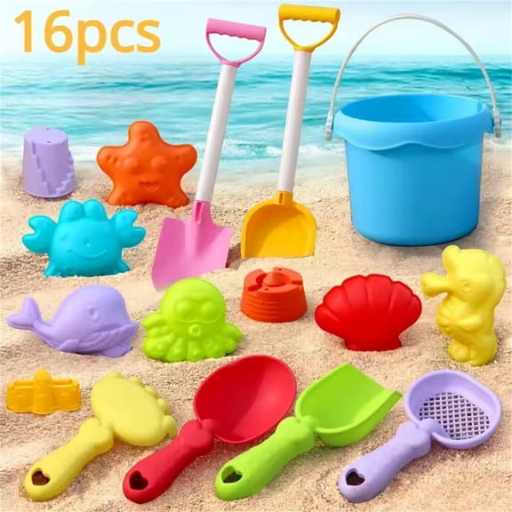 Kiddiway Baby Beach Toys - Bucket Set with Shovel and Rake, for Digging, Water Play, and Snow Fun, Assorted Color Styles Available