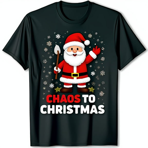 Funny Santa Chaos Black T-Shirt Mischievous Santa Graphic Tee for Christmas Fun