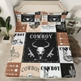 thumbnail image 2 of Manfei Western Cowboy Cowgirl Twin Sheet Sets, Tribal Sheep Skeleton Twin Fitted Sheet, Rustic Patchwork Flat Sheet, Lightweight Room Decor, 3-Piece, 2 of 7
