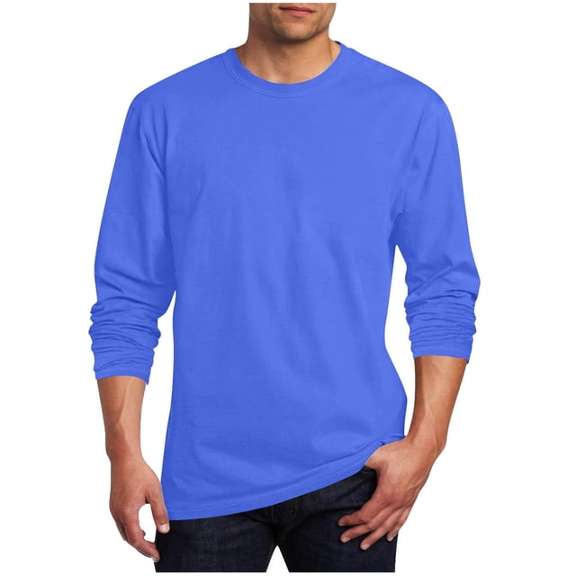 Floleo Haut à Manches Longues pour Hommes, Col Rond, Couleur Unie, Mode Classique, Vacances, Printemps et Automne, Sorties, Fêtes Décontractées (Bleu, 2TG)