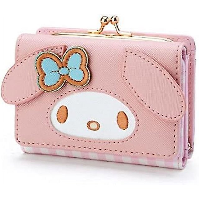 Lindo personaje de dibujos animados de moda cartera pequeña cartera corta para mujer Cartera de cuero triple bolsa de dinero (rosa)