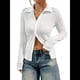 thumbnail image 3 of Camisas de Larga para Mujer, Blusa Informal con Botones y Mangas Acampanadas, Atuendo Informal de Oficina para Negocios. L, 3 of 10