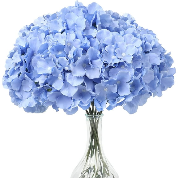 10 Pcs Blue Hydrangea Silk Fake Flowers, Full Artificial Flowers Heads with Stems for DIY Home Wedding Bridal Shower Baby Shower Shop Party Decor