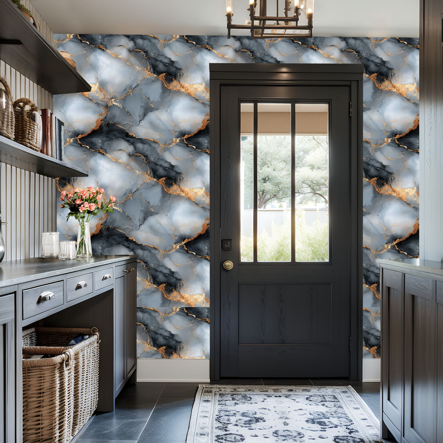 Peel and Stick Wallpaper Abstract Gray Gold Marble Design Cracked Wall Mural 17.7in x 9.8ft Self Adhesive Removable Wall Paper Renter Friendly Wallpaper for Nursery Bedroom Cabinets