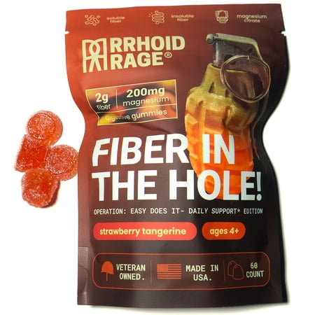 Rrhoid Rage - Fiber & Magnesium Gummies for Digestive Health - Relieves Constipation, Prevents Hemorrhoids, Dual Fiber, A, 60 ct