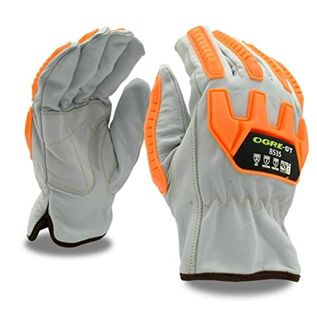 

Cordova 8535XXL OGRE-Gt Premium Grain Goatskin Driver Gloves Aramid/Glass Fabric Lined Padded Double Palm Keystone Thumb Orange TPR Protectors ANSI Cut Level 4 2X-Large