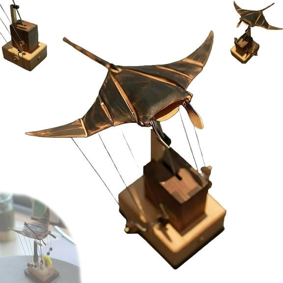 Upgraded Version Handmade Wooden Electric Bionic Manta Ray Ornament, Artisan Wooden Electric Bionic Manta Ray Automaton with Lifelike Swimming Posture, Unique Lifelike Mechanical Ocean Decor