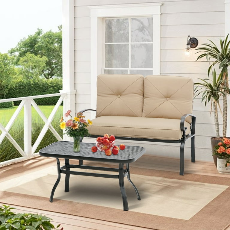 SUNCROWN 2 Piece Patio Furniture Outdoor Loveseat Set Wrought Iron