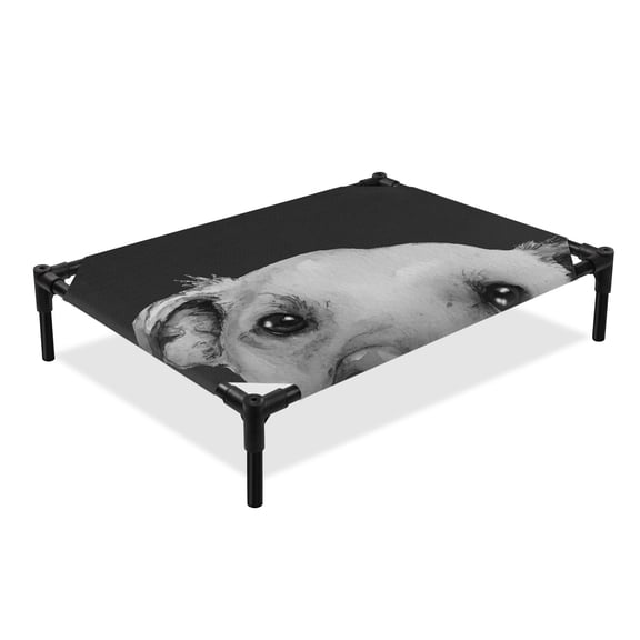 Dog Elevated Dog Bed, Modern Rustic Farmhouse Black White Gray Dog Cooling Breathable Outdoor Raised Dog Cot Bed with Metal Frame Non-Slip Feet for Large Dog 28x22in
