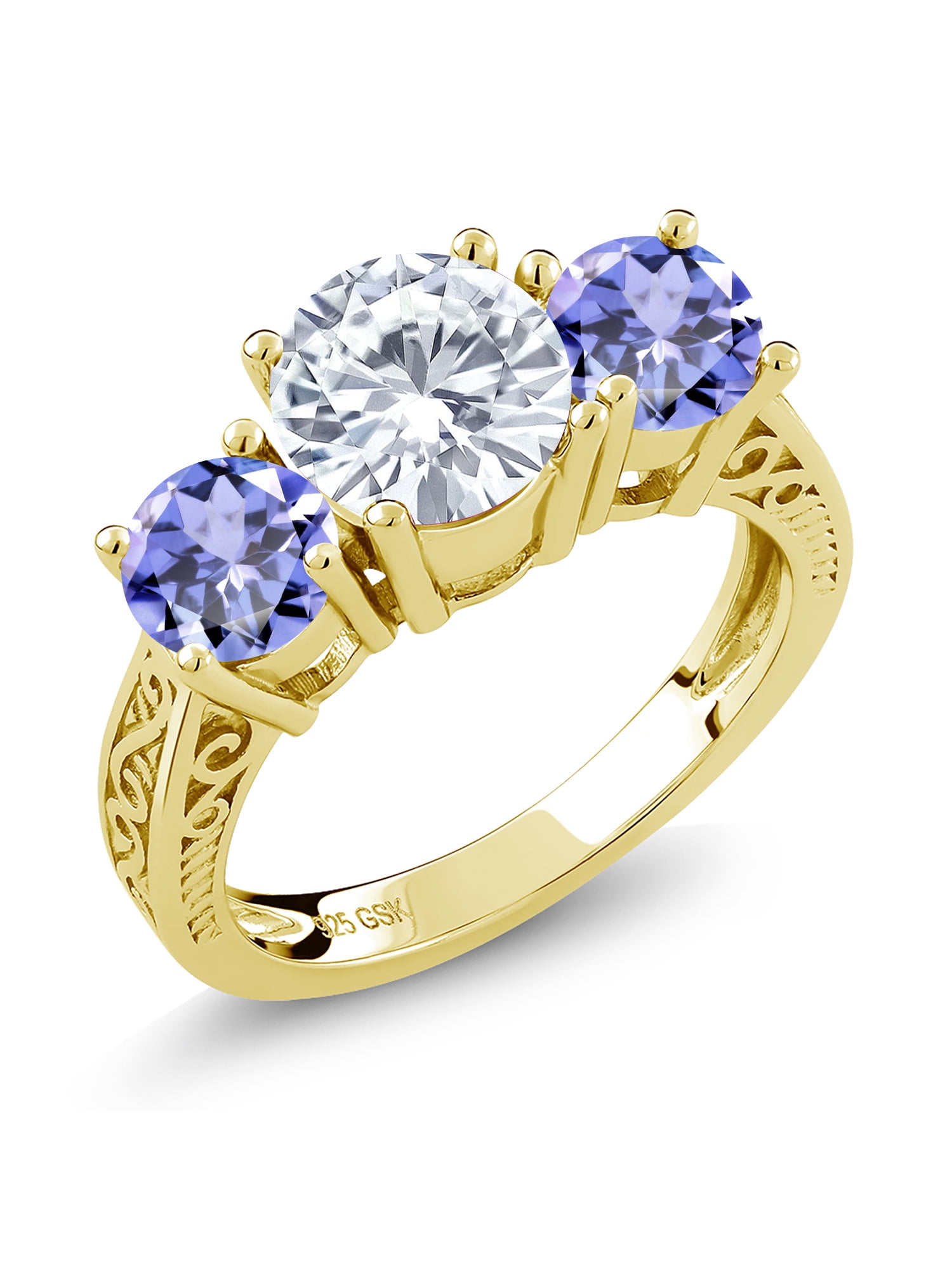 FB Jewels 2.78 Carat Genuine Blue Topaz and Tanzanite 925 Sterling Silver Birthstone Ring 