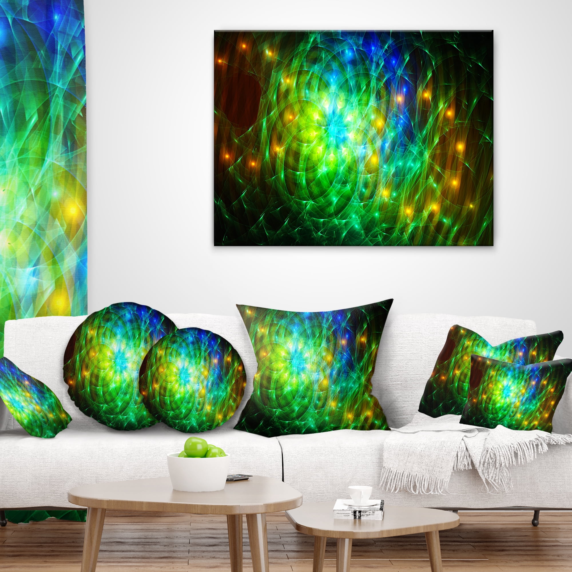 Designart Green Fractal Symphony of Colors - Abstract Throw Pillow - 12x20