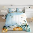 thumbnail image 2 of Homewish Autumn Fall Pumpkin Queen Comforter Set,Rustic Harvest Bedding Sets,Blue Orange White Bedding Comforter Set For Girl Boy,Super Cozy Room Decor Reversible,3pcs, 2 of 8