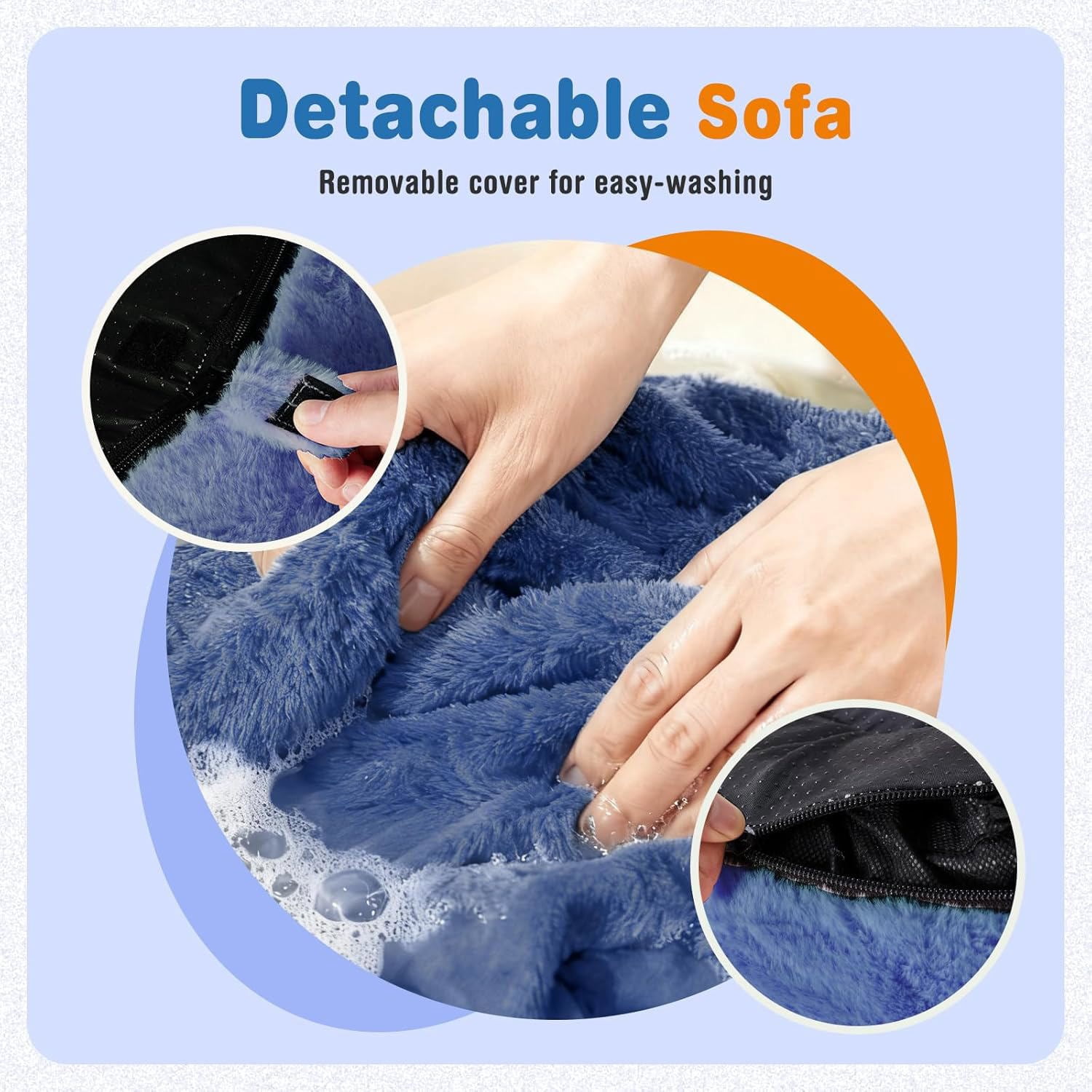 CONCETTA 24in Bean Bag Chair, Soft Faux Rabbit Fur Fabric, Cute Eggplant Lazy Chair for Kids, Living Rooms, Dark Blue