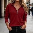 thumbnail image 5 of Half-Zip Sweatshirt for Women Zaewscy Women Lapel Collar Solid Color Zipper Pocket Top Pullover Coat Sweatshirt Wine M, 5 of 7