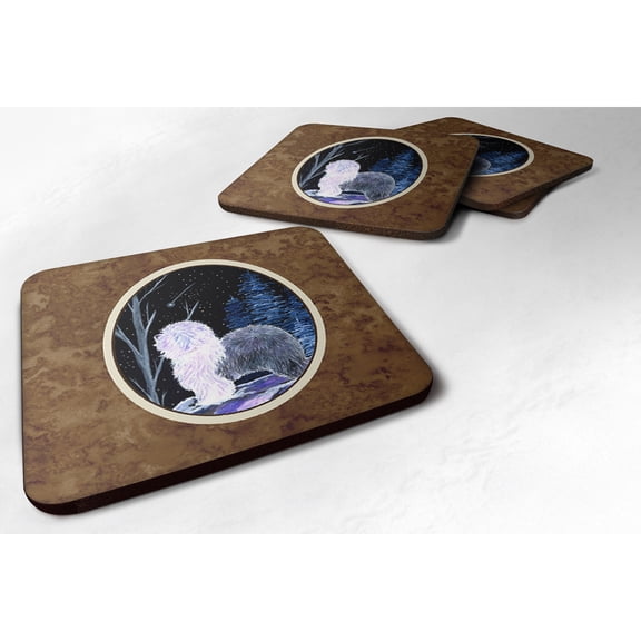 Carolines Treasures SS8401FC Starry Night Old English Sheepdog Foam Coaster Set of 4 3 1/2 x 3 1/2 multicolor