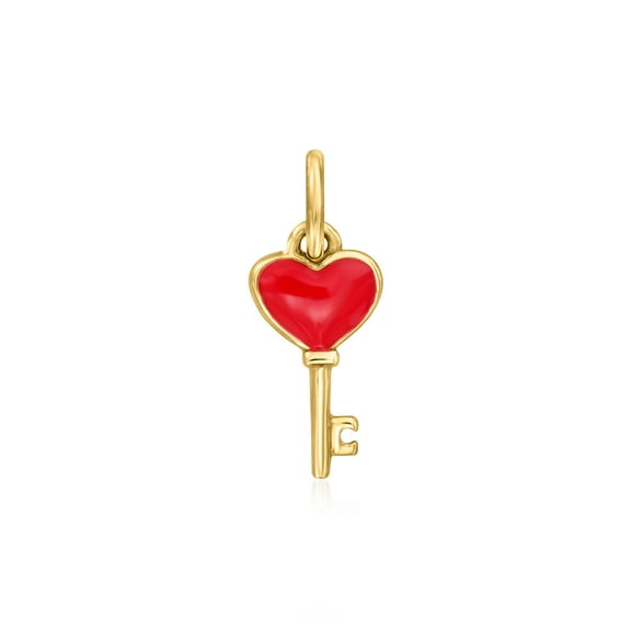 Pure Collection by Ross-Simons Red Enamel Heart Key Charm in 14kt Yellow Gold, Women's, Adult