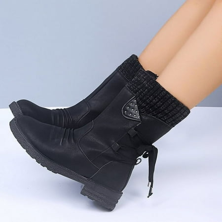 

Black of Friday Deals 2023 Womens Knee High Boots Pointed Toe Fashion Clearance And Winter New Woolen Yarn Snow Back Strap Plus Size Ladies