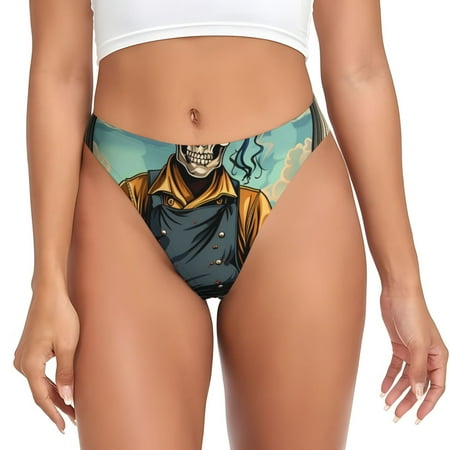 Adobk Skeleton Chef BBQ Scene Print Seamless Women Underwear Thongs No Show Ladies Thong No Line Breathable Comfortable Panties Undies for Women-3X-Large