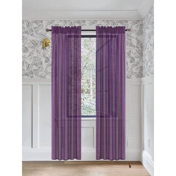 Gorgeous Home Linen 2pc Purple Rod Pocket Window Curtain Semi-Sheer Light Filtering 55" wide X 95" Set of 2