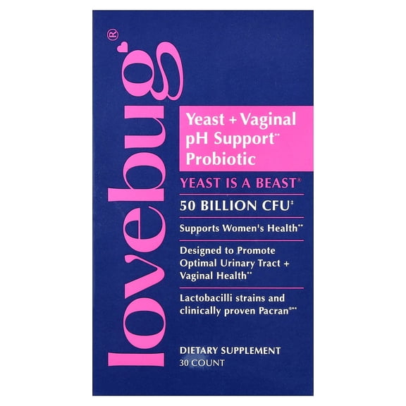 LoveBug Probiotics Yeast is a Beast Women's Health Supplements, 30 Tablets