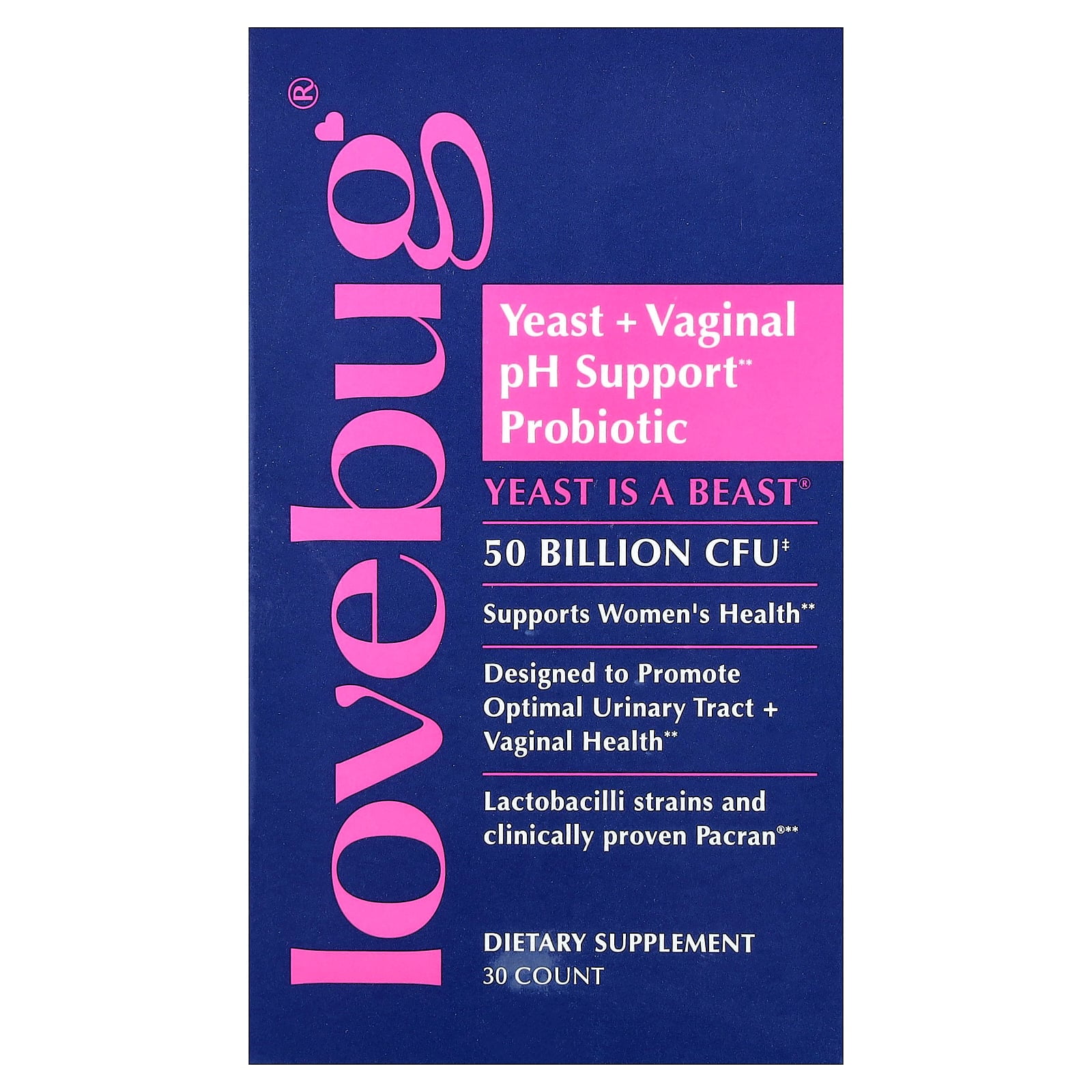 LoveBug Probiotics Yeast is a Beast Women's Health Supplements, 30 Tablets