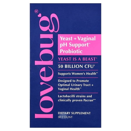 LoveBug Probiotics Yeast is a Beast Women's Health Supplements, 30 Tablets