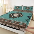 thumbnail image 3 of jejeloiu Rustic Western Aztec Twin Sheet Sets,Retro Bohemian Geometric Twin Fitted Sheet,Cyan Brown Flat Sheet For Men Women,Home Decor,3-Piece, 3 of 7