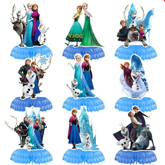 9 Pcs Cute Party Decorations, Cartoon Honeycomb Centerpieces for Frozen Birthday Party, 3D Table Decorations Party Supplies
