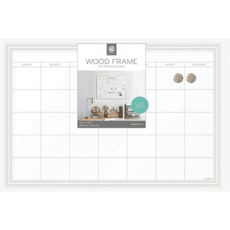 U Brands Magnetic Calendar Whiteboard, 20" x 30", White Decor MDF Frame, 2441U