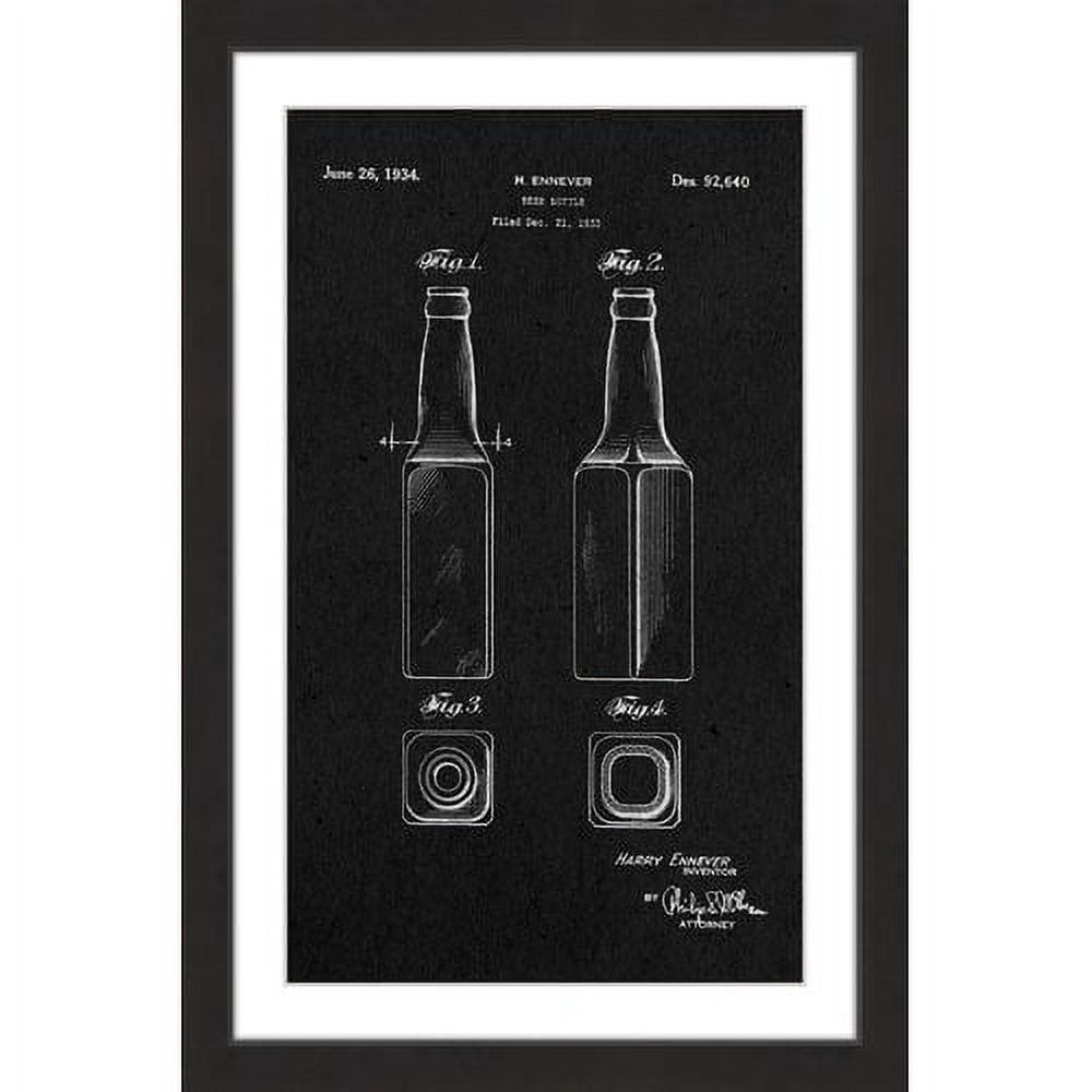 "Beer Bottle 1933 Black Paper" Framed Painting Print