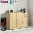 thumbnail image 2 of Hassch Farmhouse Sideboard Buffet with Storage with 3 Doors, 43.3" Wooden Kitchen Coffee Bar Cabinet with Adjustable Shelf and 2 Drawers for Living/Dining Room, Oak, 2 of 11