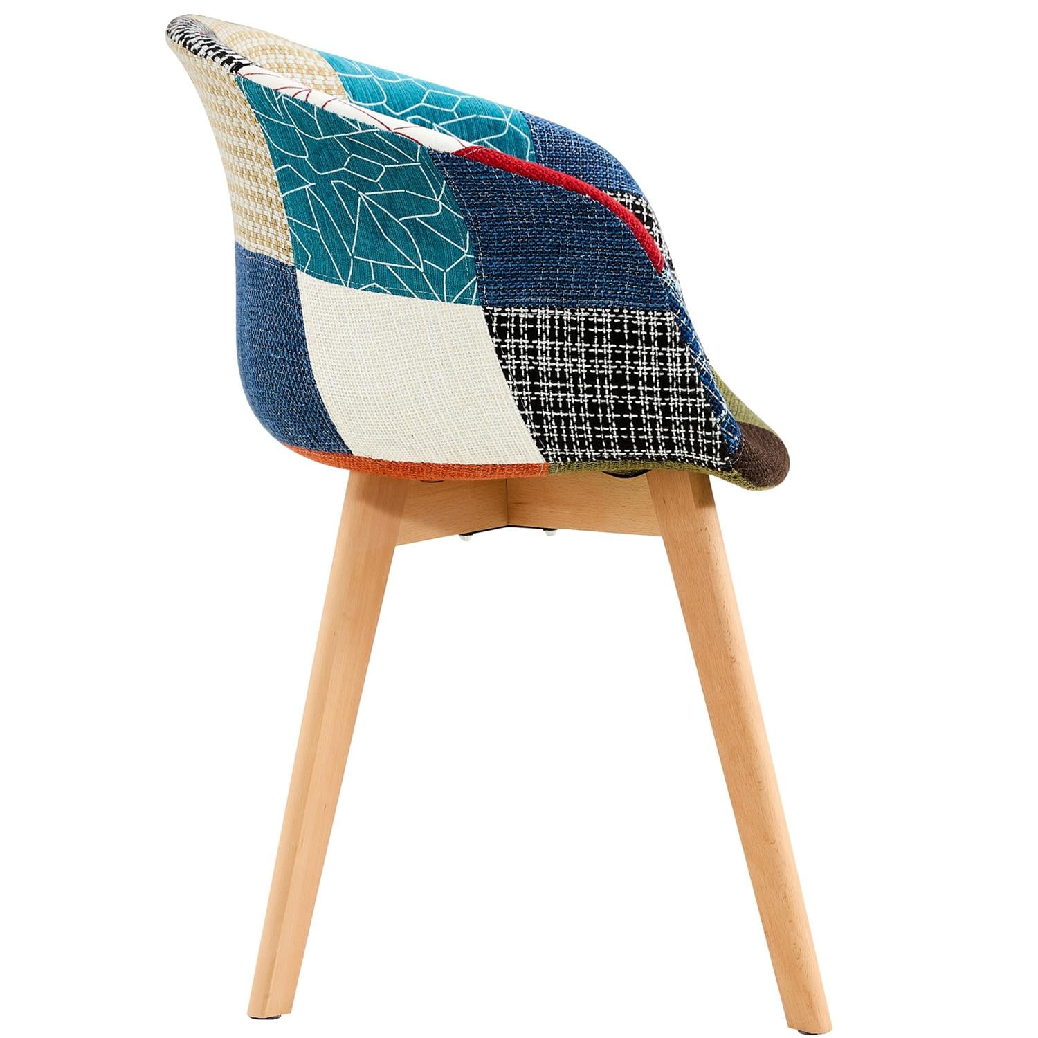 Resenkos Set for 2 Modern Patchwork Upholstered Dining Chairs, Club Guest Accent Arm Chair with Wood Legs, Multicolor Fabric Resenkos Set for 2 Modern Patchwork Upholstered Dining Chairs, Club Guest Accent Arm Chair with Wood Legs, Multicolor Fabric