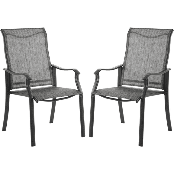 Amopatio Patio Dining Chairs Set of 2, Outdoor Dining Chairs with High Back, Patio Furniture Chairs with Armrest, Metal Frame,Dark Grey