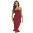 thumbnail image 3 of BEAUKEY Women Mermaid Strapless Slash Neck Knee Length Female Bandage Dress Patchwork, 3 of 9
