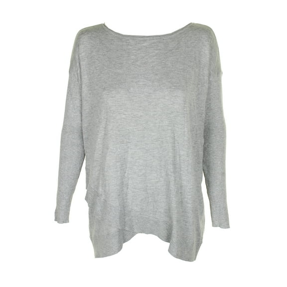 Style & Co Womens Grey Heather Ribbed-Sleeve Asymmetrical Boat Neck Sweater S