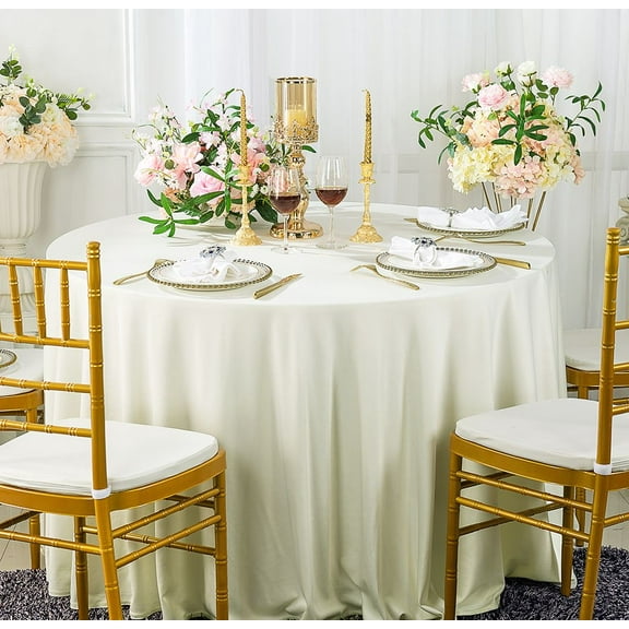 Wedding Linens Inc. Wholesale Scuba Wrinkle Free 120" Round Table Cover Tablecloth - Ivory