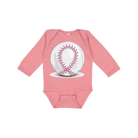Inktastic Pink Breast Cancer Ribbon Baseball Boys or Girls Long Sleeve Baby Bodysuit