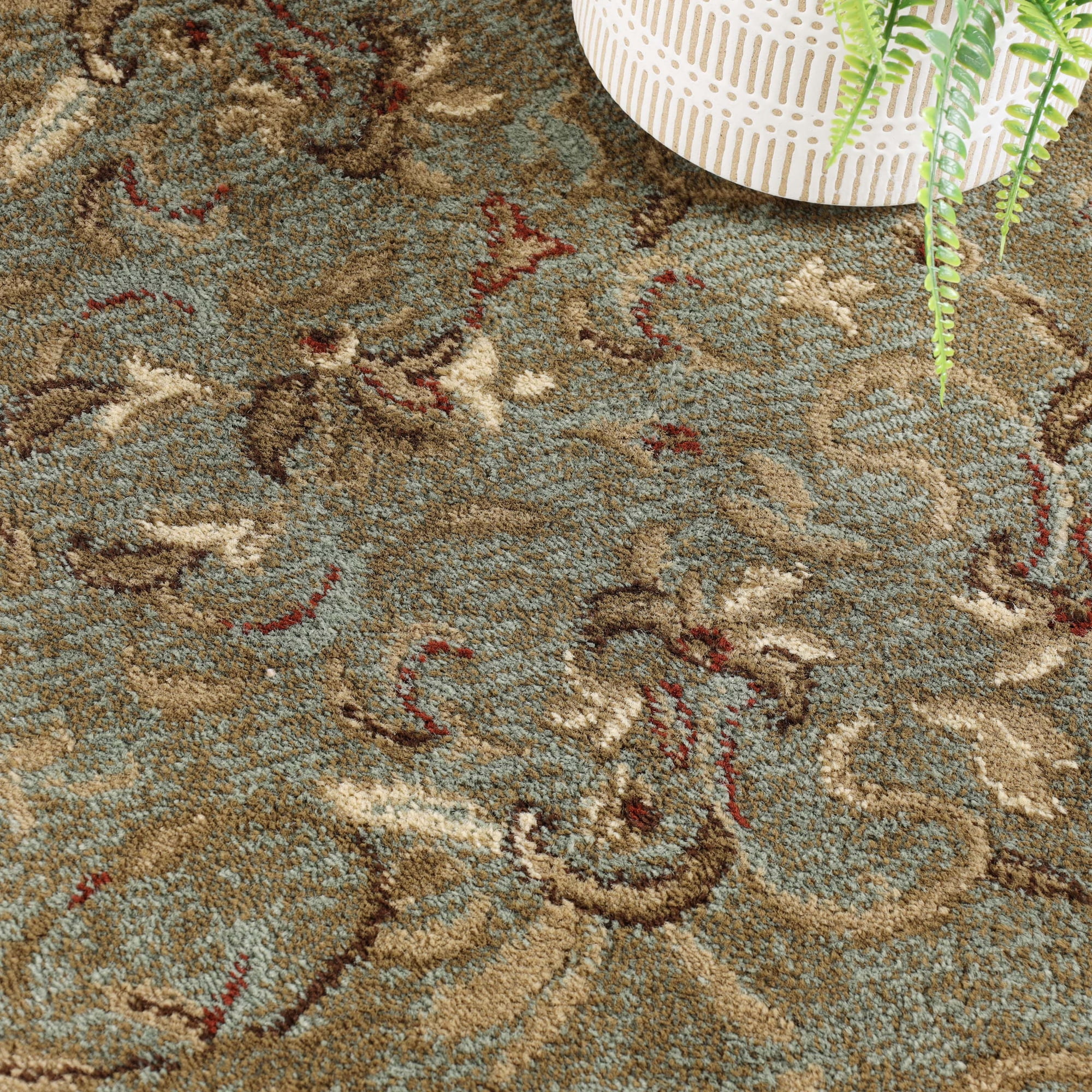 BNM Floral Scroll Vines Indoor Area Rug, 8' x 8', Green