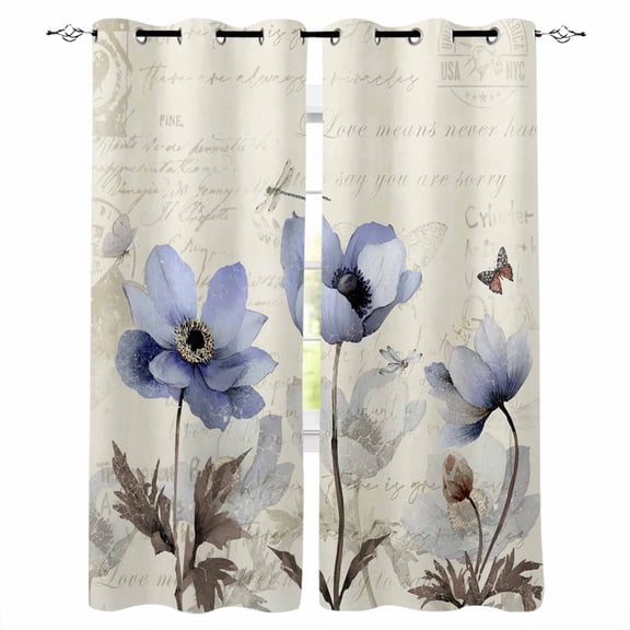 Purple Spring Floral Blackout Curtains for Bedroom/Living Room, Thermal Insulated Kitchen Curtains, Vintage Botanical Retro Art Grommet Darkening Window Treatment Drapes 27.5"x39"x2