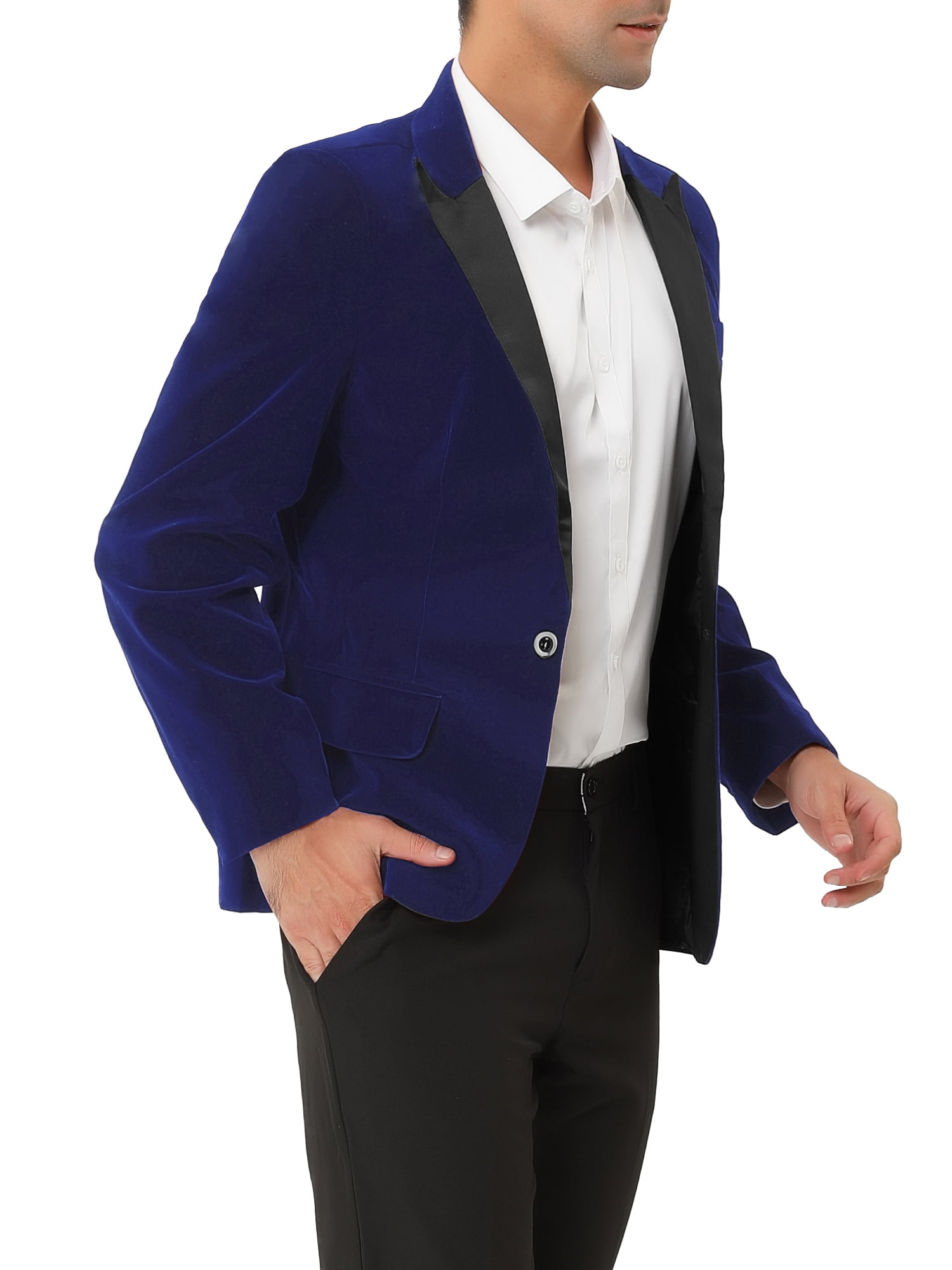 Unique Bargains Men's Velvet Blazer One Button Party Prom Tuxedo Dinner Suit Jacket XL Blue