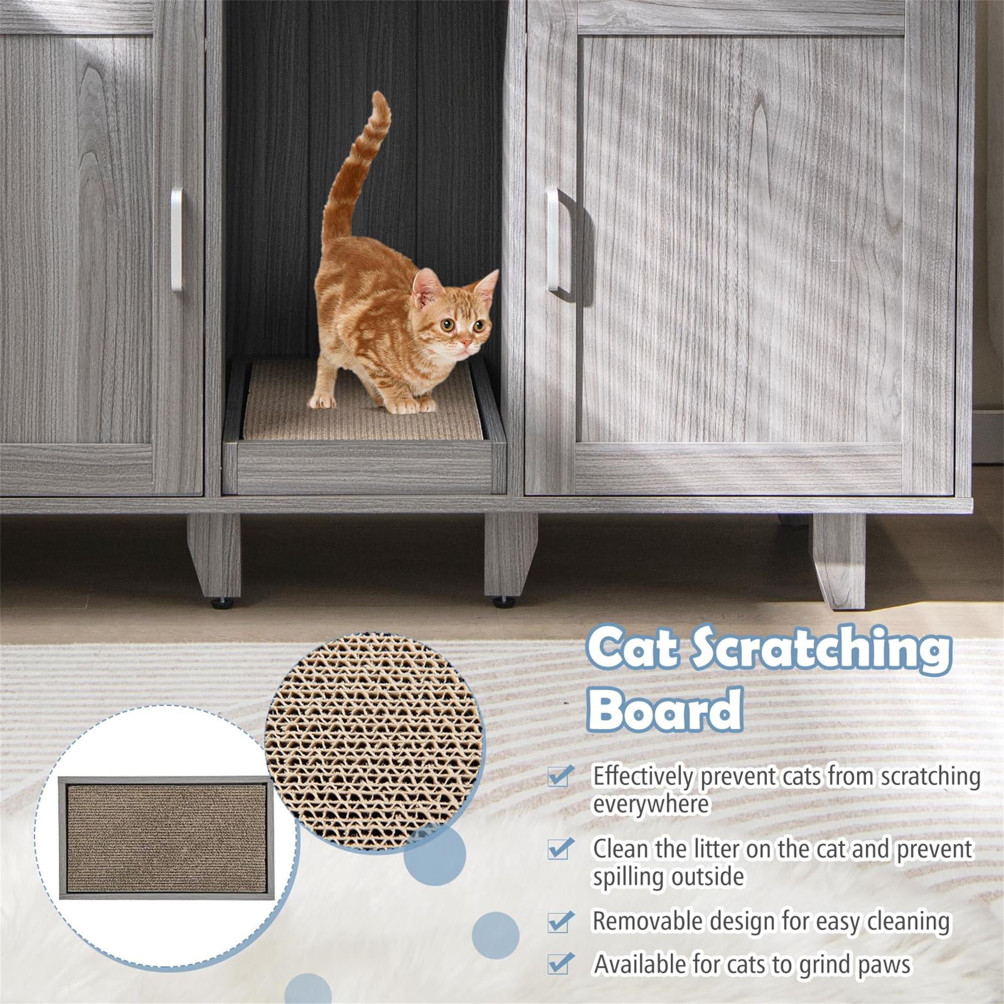 resenkos 47" Litter Box Enclosure for 2 Litter Boxes, Hidden Cat Washroom with 2 Cabinet House, Scratching Board, Indoor Cat Litter Furniture, Dark Gray