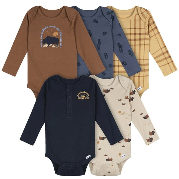 Gerber Baby Boy 5Pk Long Sleeve Onesies 0/3 Months - 12 Months