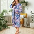 thumbnail image 3 of Xoenoiee Watercolor Floral Print Women Zipper Robe Long Housecoat Zip Up Bathrobes Full Length Nightgown Loungewear with Pockets, 3XL, 3 of 7