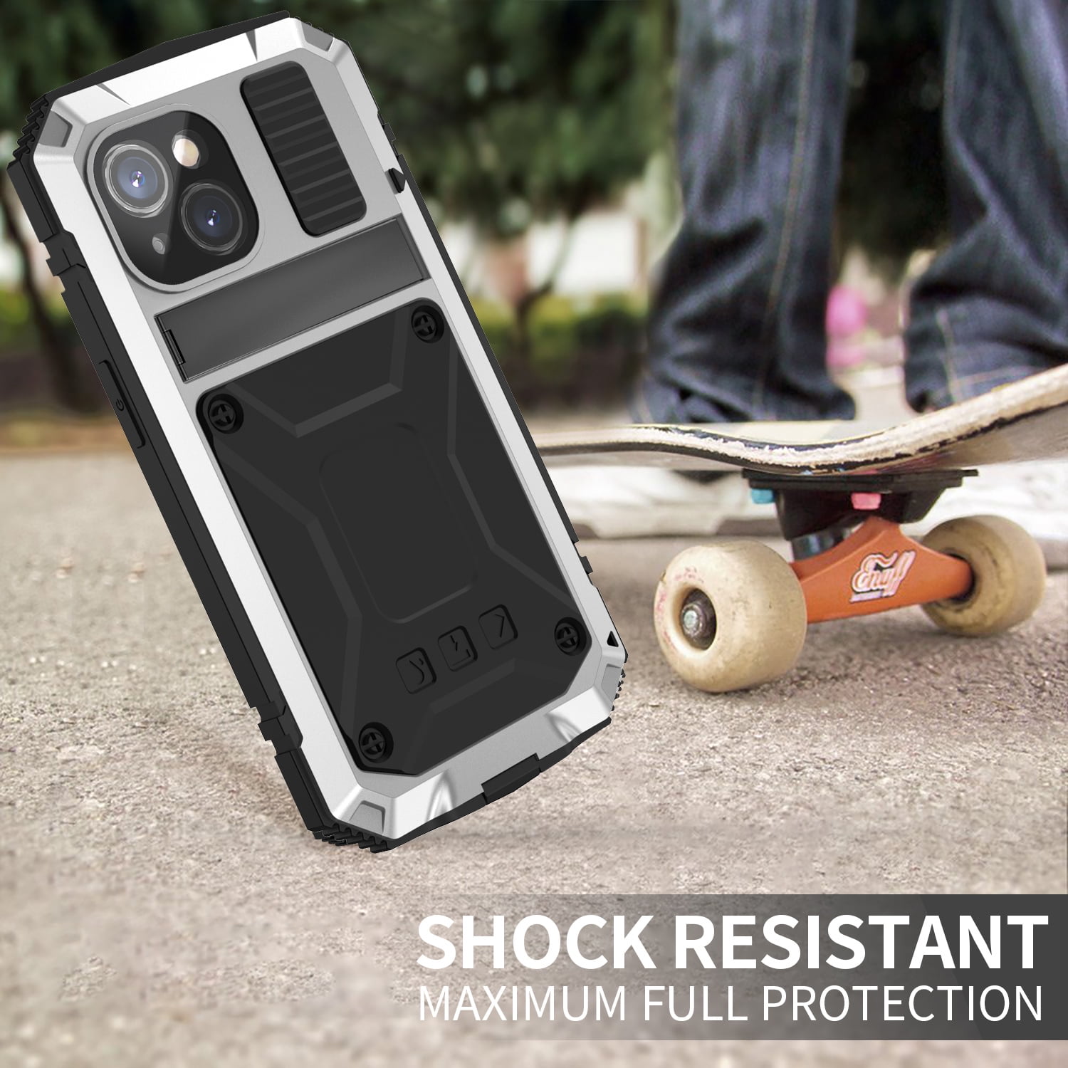 for iPhone 13 Armor Cover Case with Screen Protector, with Built-in 360° Rotate Ring Stand Heavy Duty Protection Cover Case for Apple iPhone 13, Silver