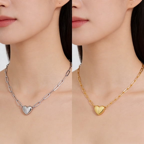 Yeciiwht Love Magnetic Necklace Spring Buckle Neck Chain Pendant Gift