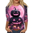 thumbnail image 3 of IYYVV Womens Halloween Shirts 3/4 Sleeve Tops Round Neck Funny Graphic Tees Trendy Comfy Halloween Costumes for Women Adult Dark Purple S, 3 of 8
