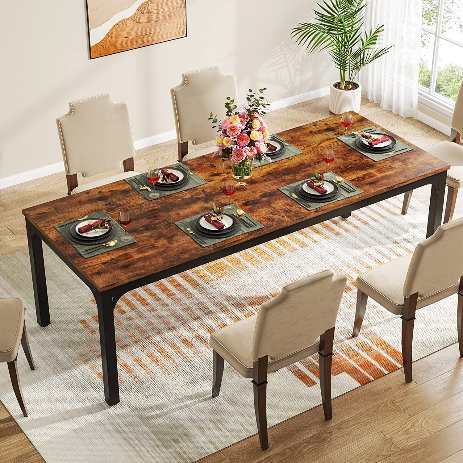Dining Table for 68 Person, 78 inch Long Rectangular Kitchen Dining